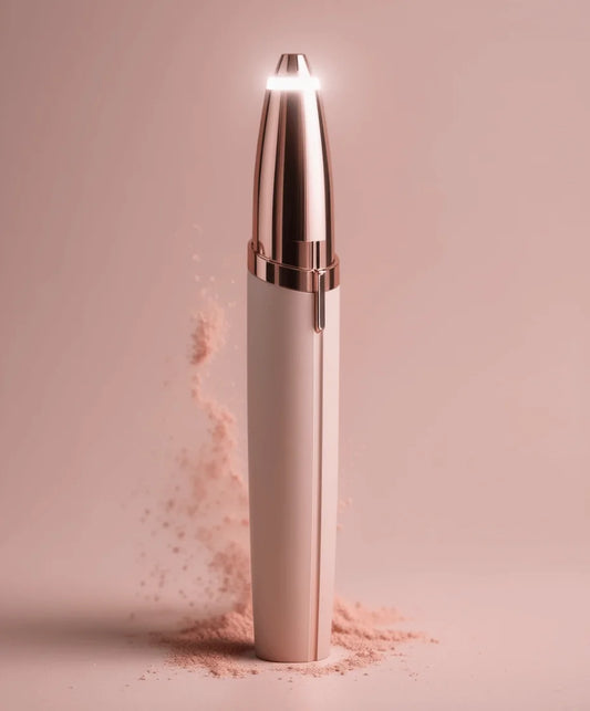 Beauty device with rose gold top and white body on a pink background