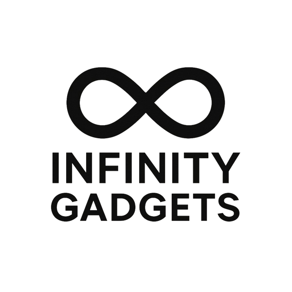 Infinity Gadgets logo with infinity symbol on a white background